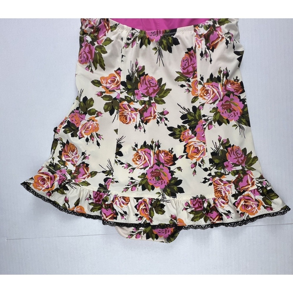 BETSEY JOHNSON One-Piece Skirted Corset Floral Cream Pink Black Lace Bows Small - Picture 9 of 12